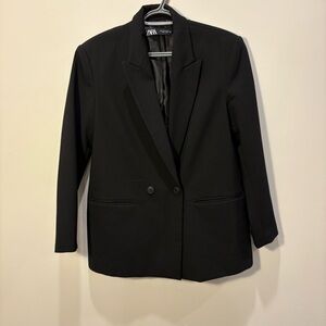 ZARA Black Double-Breasted Tailored Blazer
